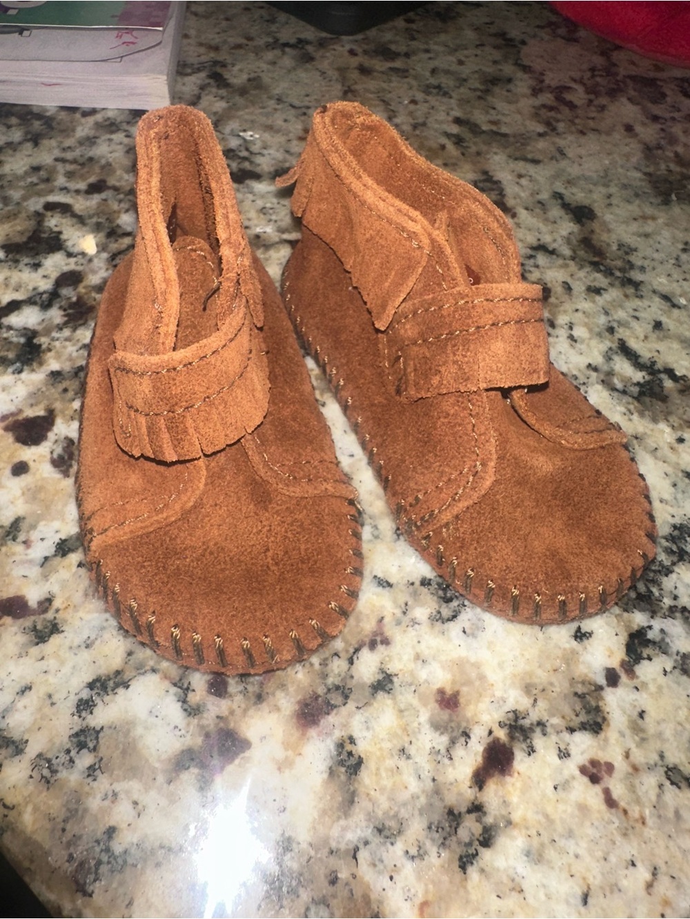 Minnetonka Toddler Fringe Moccasins in Cognac Brown